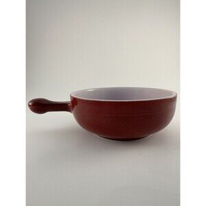 Vintage GLASBAKE Dark Red Milk Glass Handled Soup Bowl
